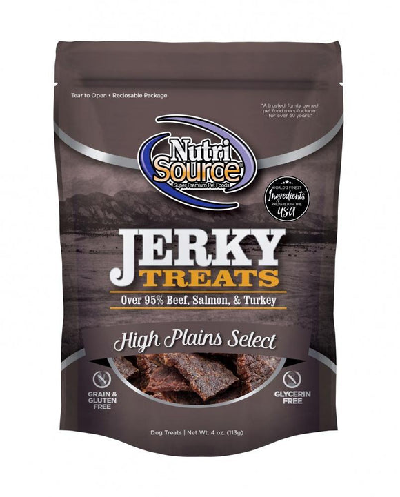 Nutrisource High Plains Select Grain Free 95% Beef, Salmon, & Turkey Jerky Dog Treats